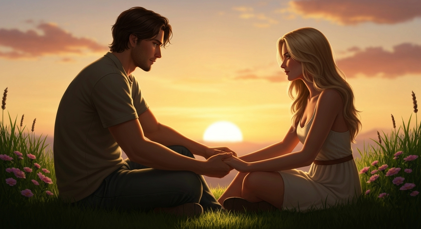 Couple holding hands at sunset