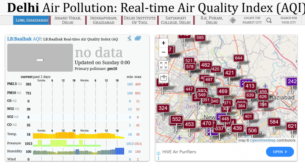 Delhi Air Pollution: Real-time Air Quality Index