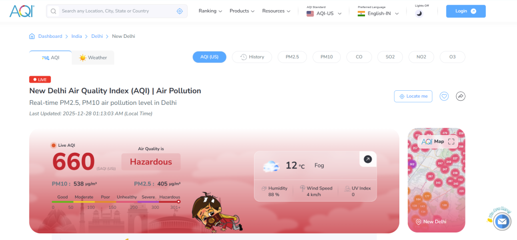 Delhi Air Pollution: Real-time Air Quality Index
